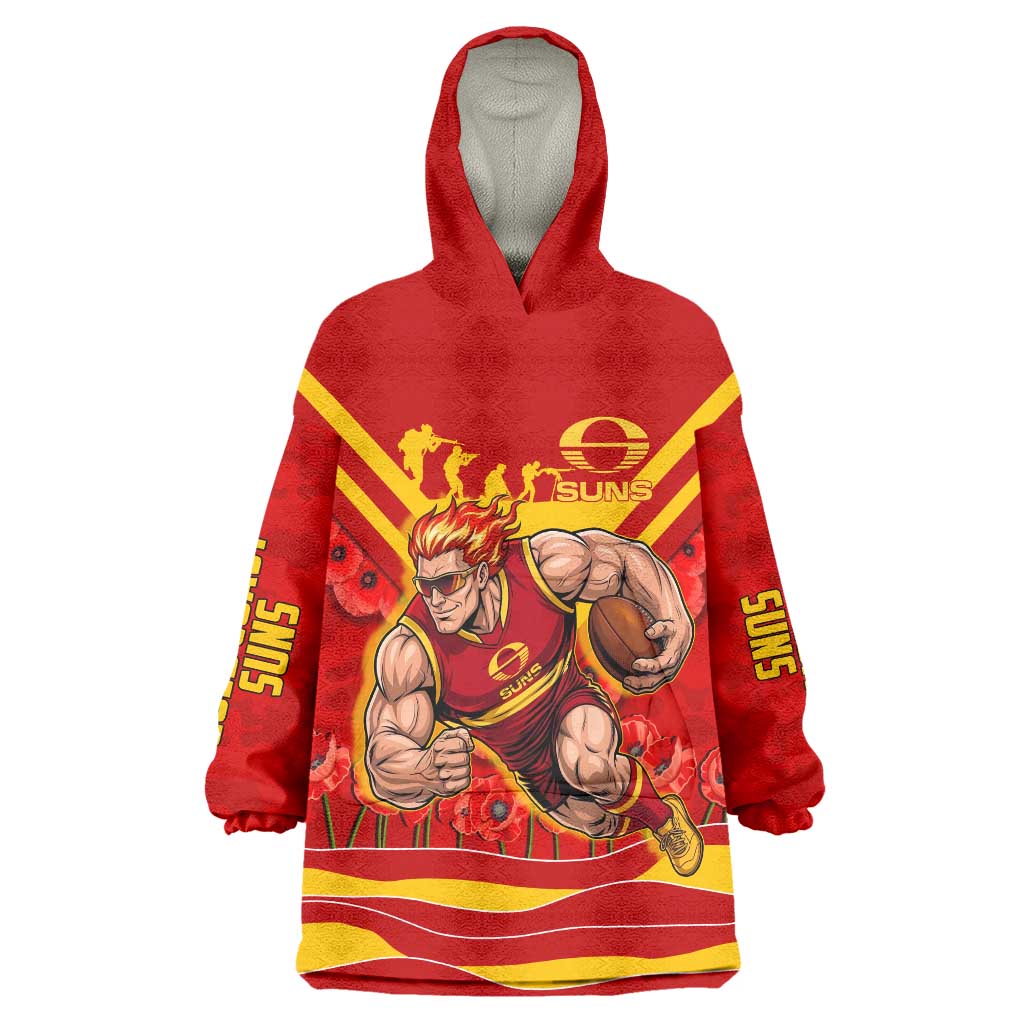 Personalised Gold Coast Suns ANZAC Wearable Blanket Hoodie Military Remembrance Australian Football Mascot Camouflage