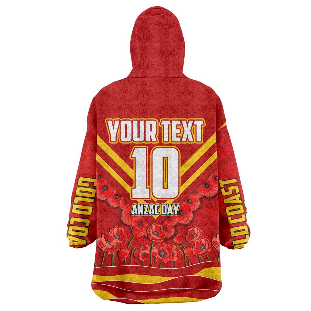Personalised Gold Coast Suns ANZAC Wearable Blanket Hoodie Military Remembrance Australian Football Mascot Camouflage