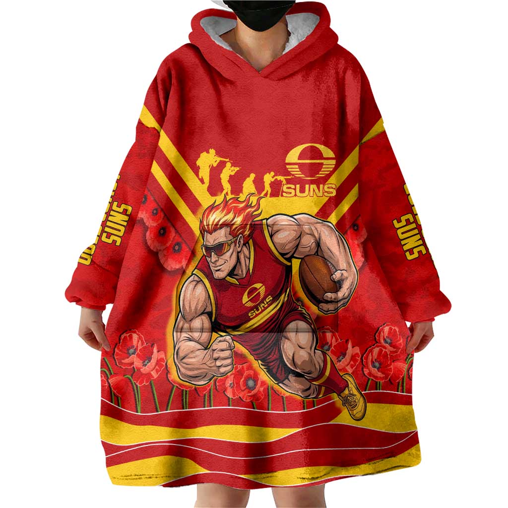 Personalised Gold Coast Suns ANZAC Wearable Blanket Hoodie Military Remembrance Australian Football Mascot Camouflage