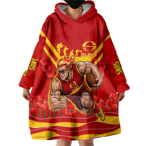 Personalised Gold Coast Suns ANZAC Wearable Blanket Hoodie Military Remembrance Australian Football Mascot Camouflage