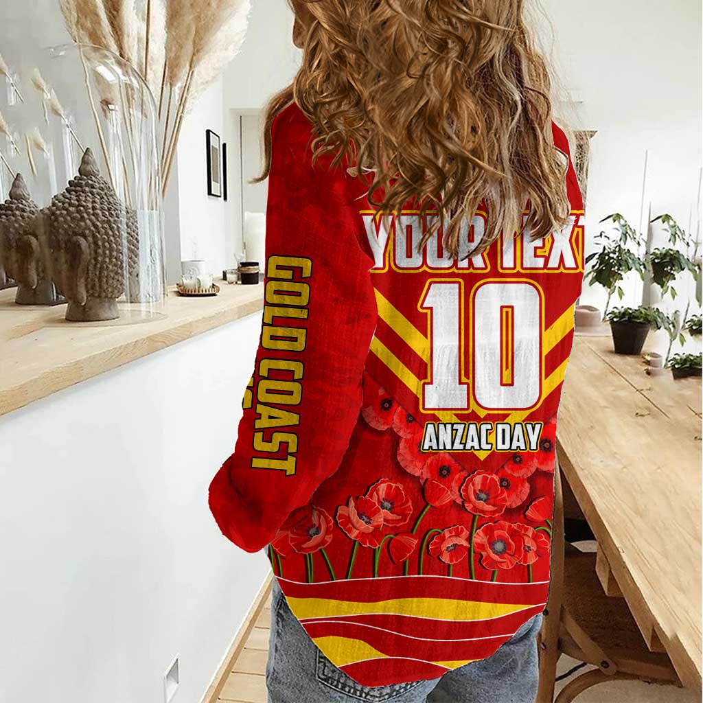 Personalised Gold Coast Suns ANZAC Women Casual Shirt Military Remembrance Australian Football Mascot Camouflage