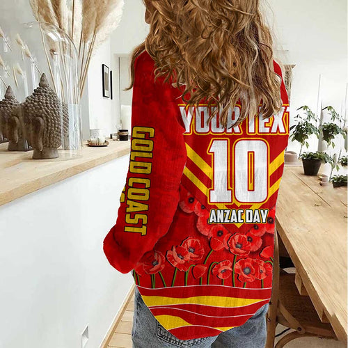 Personalised Gold Coast Suns ANZAC Women Casual Shirt Military Remembrance Australian Football Mascot Camouflage