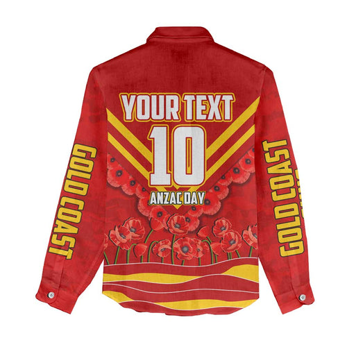 Personalised Gold Coast Suns ANZAC Women Casual Shirt Military Remembrance Australian Football Mascot Camouflage