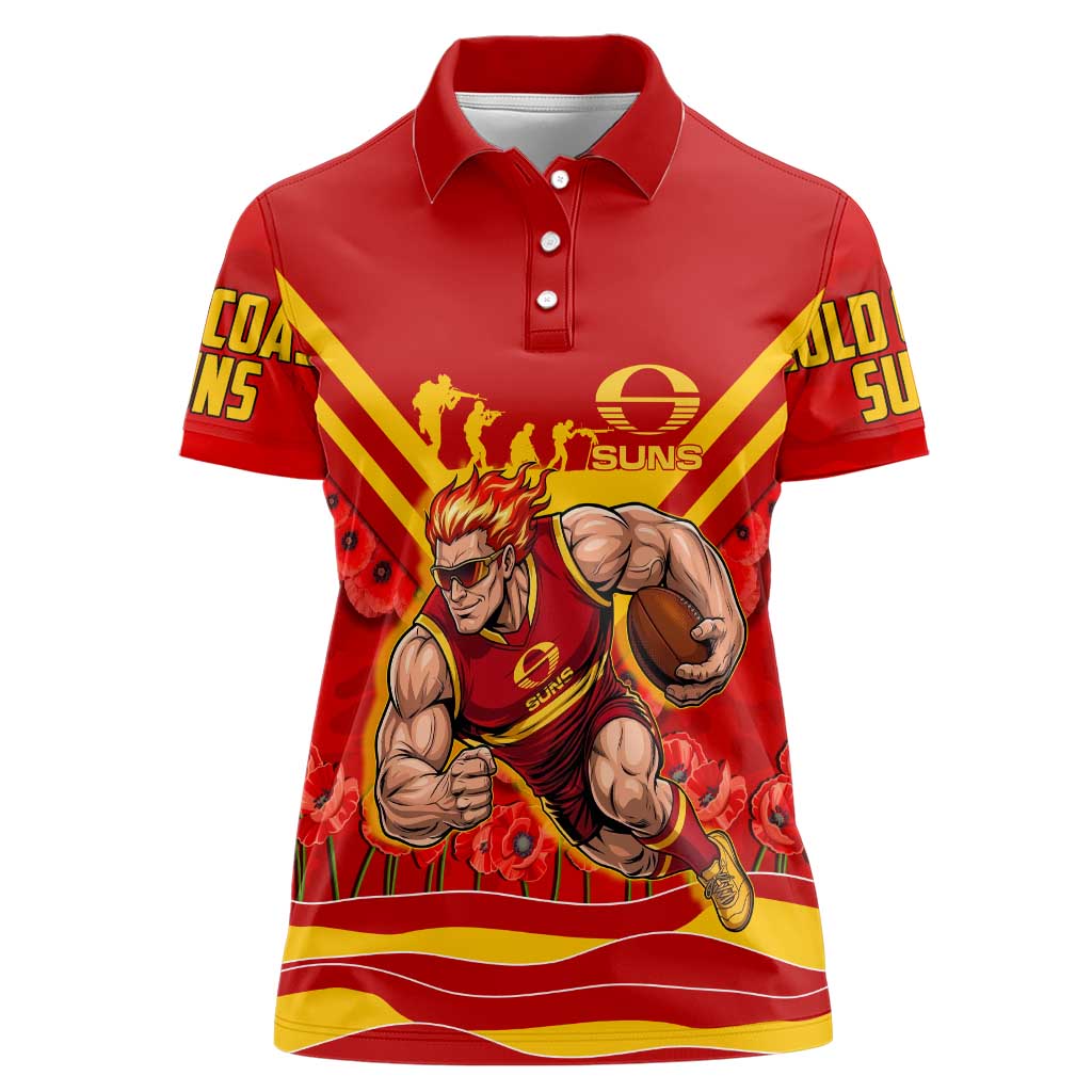 Personalised Gold Coast Suns ANZAC Women Polo Shirt Military Remembrance Australian Football Mascot Camouflage