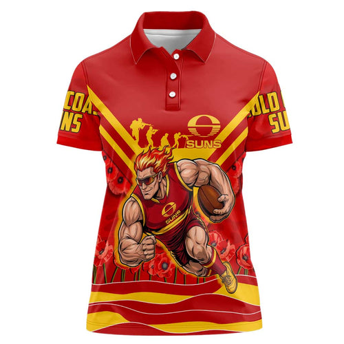 Personalised Gold Coast Suns ANZAC Women Polo Shirt Military Remembrance Australian Football Mascot Camouflage