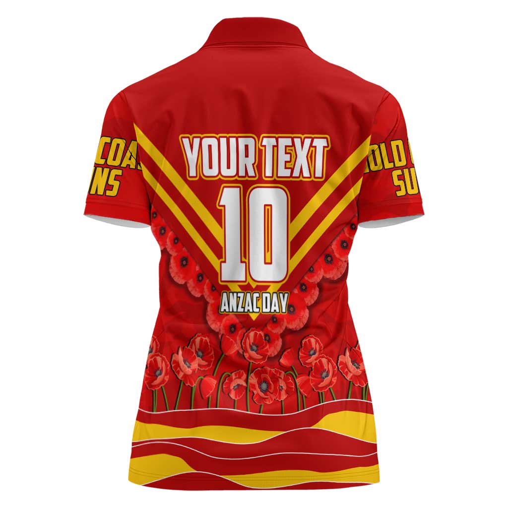 Personalised Gold Coast Suns ANZAC Women Polo Shirt Military Remembrance Australian Football Mascot Camouflage