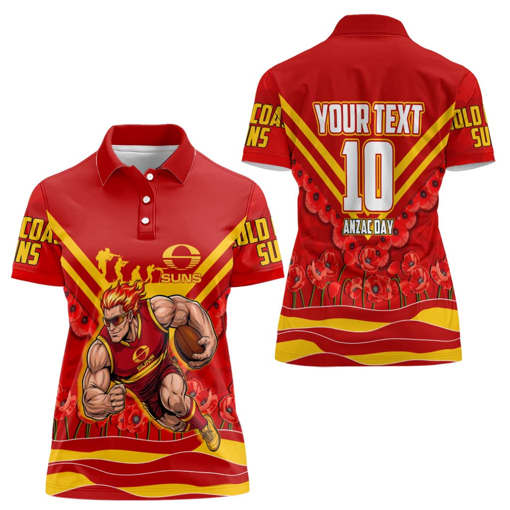 Personalised Gold Coast Suns ANZAC Women Polo Shirt Military Remembrance Australian Football Mascot Camouflage