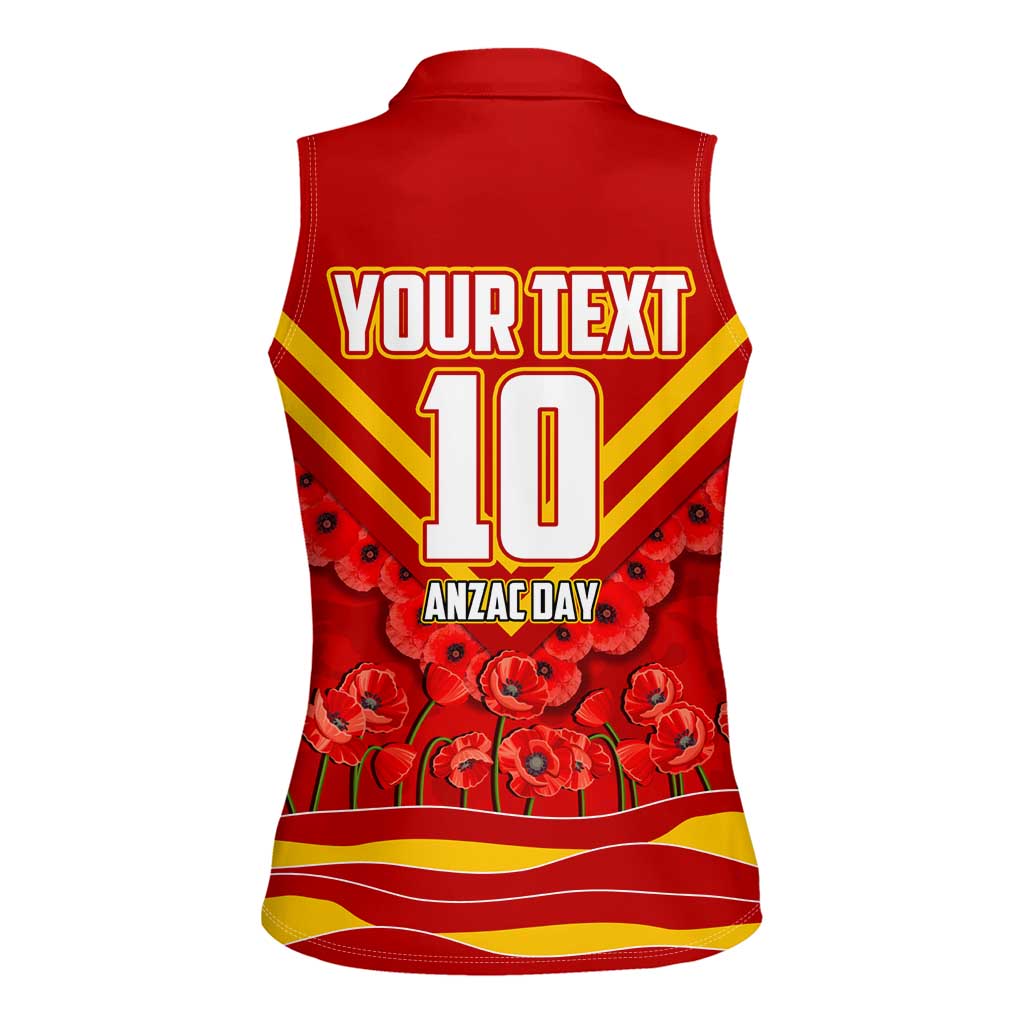 Personalised Gold Coast Suns ANZAC Women Sleeveless Polo Shirt Military Remembrance Australian Football Mascot Camouflage