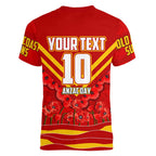 Personalised Gold Coast Suns ANZAC Women V-Neck T-Shirt Military Remembrance Australian Football Mascot Camouflage