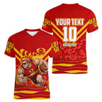 Personalised Gold Coast Suns ANZAC Women V-Neck T-Shirt Military Remembrance Australian Football Mascot Camouflage