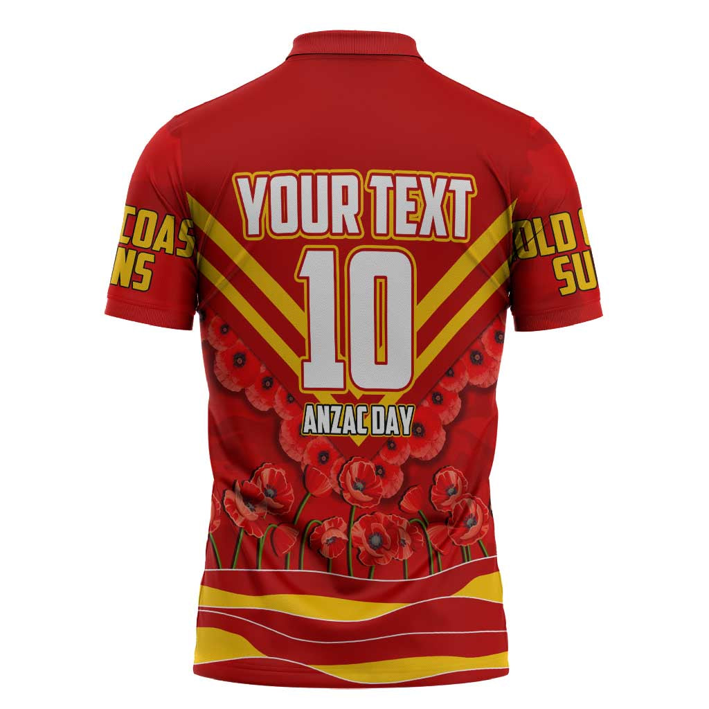 Personalised Gold Coast Suns ANZAC Zipper Polo Shirt Military Remembrance Australian Football Mascot Camouflage