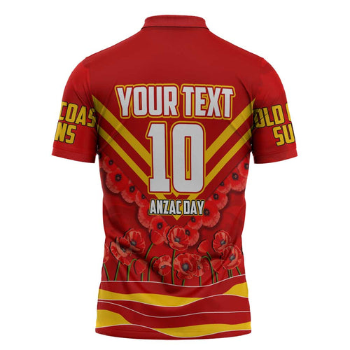 Personalised Gold Coast Suns ANZAC Zipper Polo Shirt Military Remembrance Australian Football Mascot Camouflage