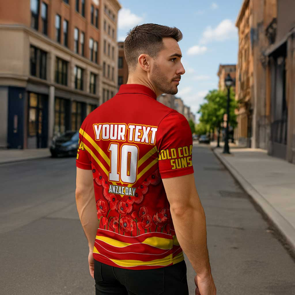 Personalised Gold Coast Suns ANZAC Zipper Polo Shirt Military Remembrance Australian Football Mascot Camouflage