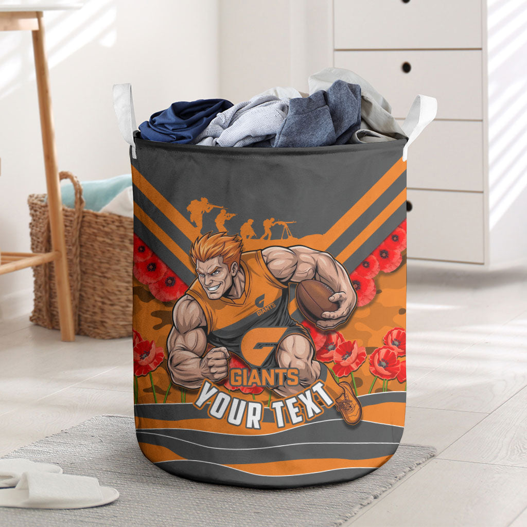 Personalised Greater Western Sydney Giants ANZAC Laundry Basket Military Remembrance Australian Football Mascot Camouflage