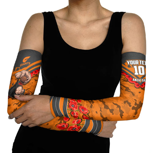 Personalised Greater Western Sydney Giants ANZAC Arm Sleeves Military Remembrance Australian Football Mascot Camouflage