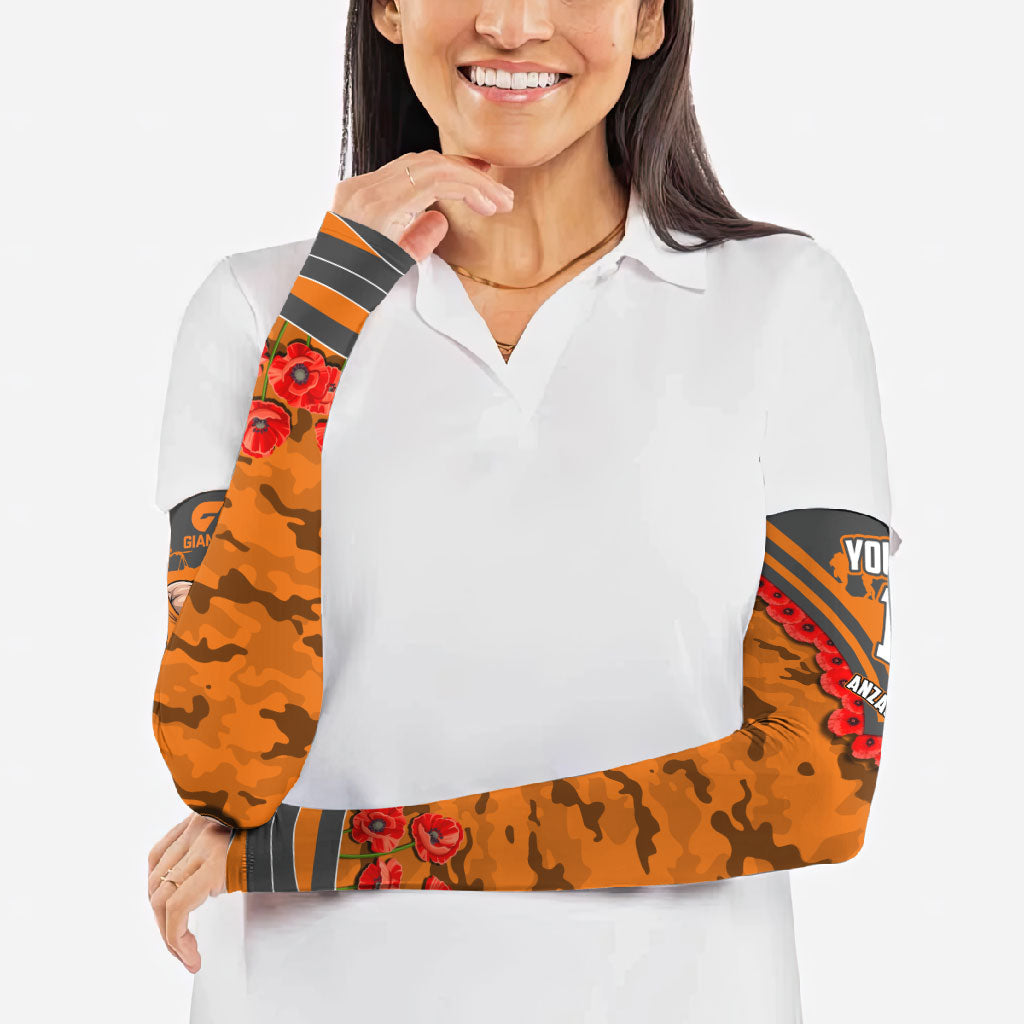Personalised Greater Western Sydney Giants ANZAC Arm Sleeves Military Remembrance Australian Football Mascot Camouflage