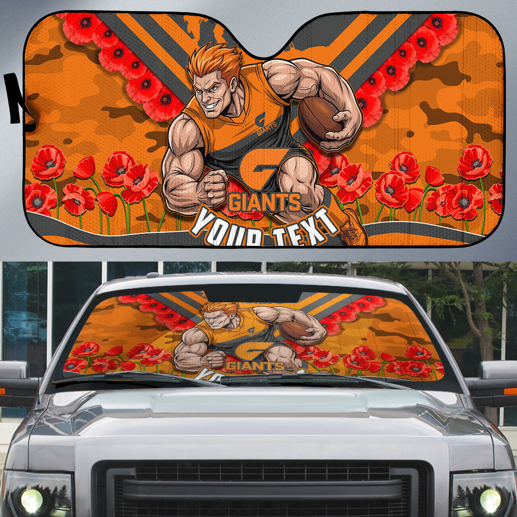Personalised Greater Western Sydney Giants ANZAC Auto Sun Shade Military Remembrance Australian Football Mascot Camouflage