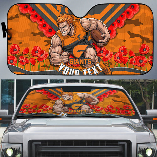 Personalised Greater Western Sydney Giants ANZAC Auto Sun Shade Military Remembrance Australian Football Mascot Camouflage