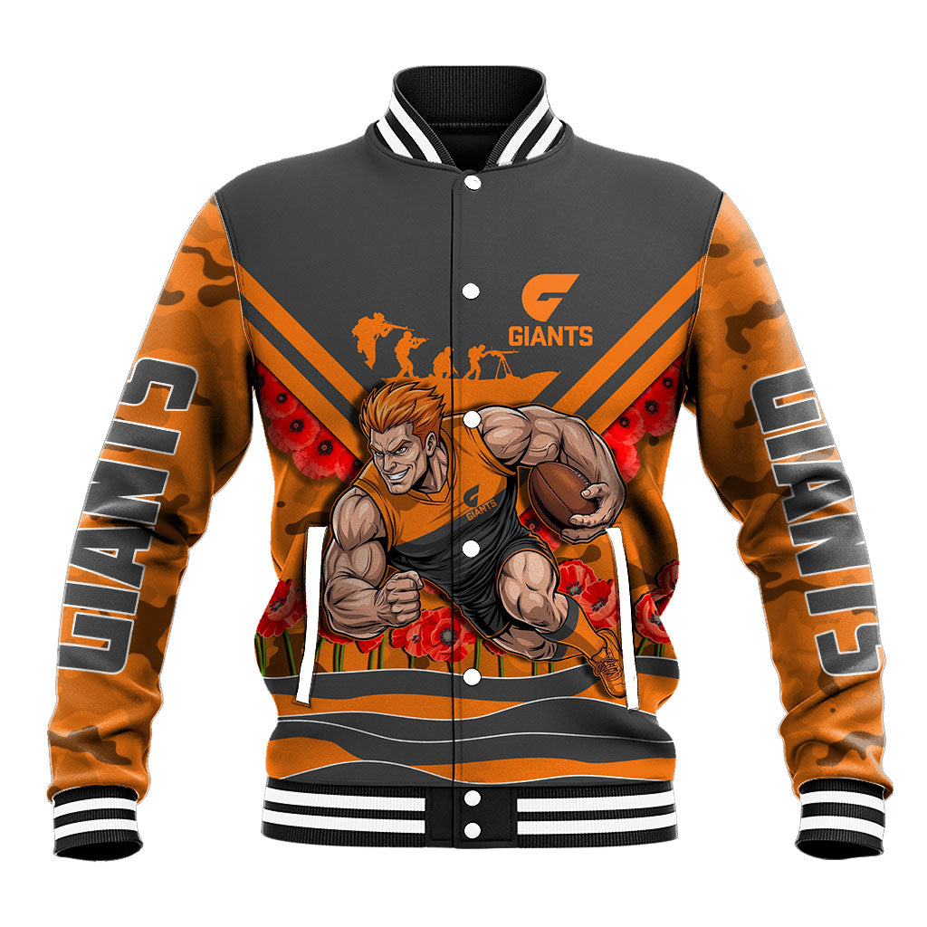 Personalised Greater Western Sydney Giants ANZAC Baseball Jacket Military Remembrance Australian Football Mascot Camouflage