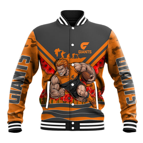Personalised Greater Western Sydney Giants ANZAC Baseball Jacket Military Remembrance Australian Football Mascot Camouflage