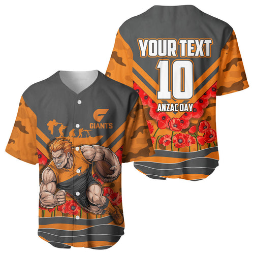 Personalised Greater Western Sydney Giants ANZAC Baseball Jersey Military Remembrance Australian Football Mascot Camouflage