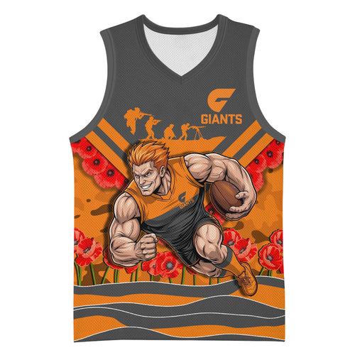 Personalised Greater Western Sydney Giants ANZAC Basketball Jersey Military Remembrance Australian Football Mascot Camouflage