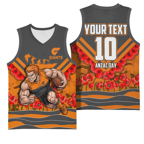 Personalised Greater Western Sydney Giants ANZAC Basketball Jersey Military Remembrance Australian Football Mascot Camouflage