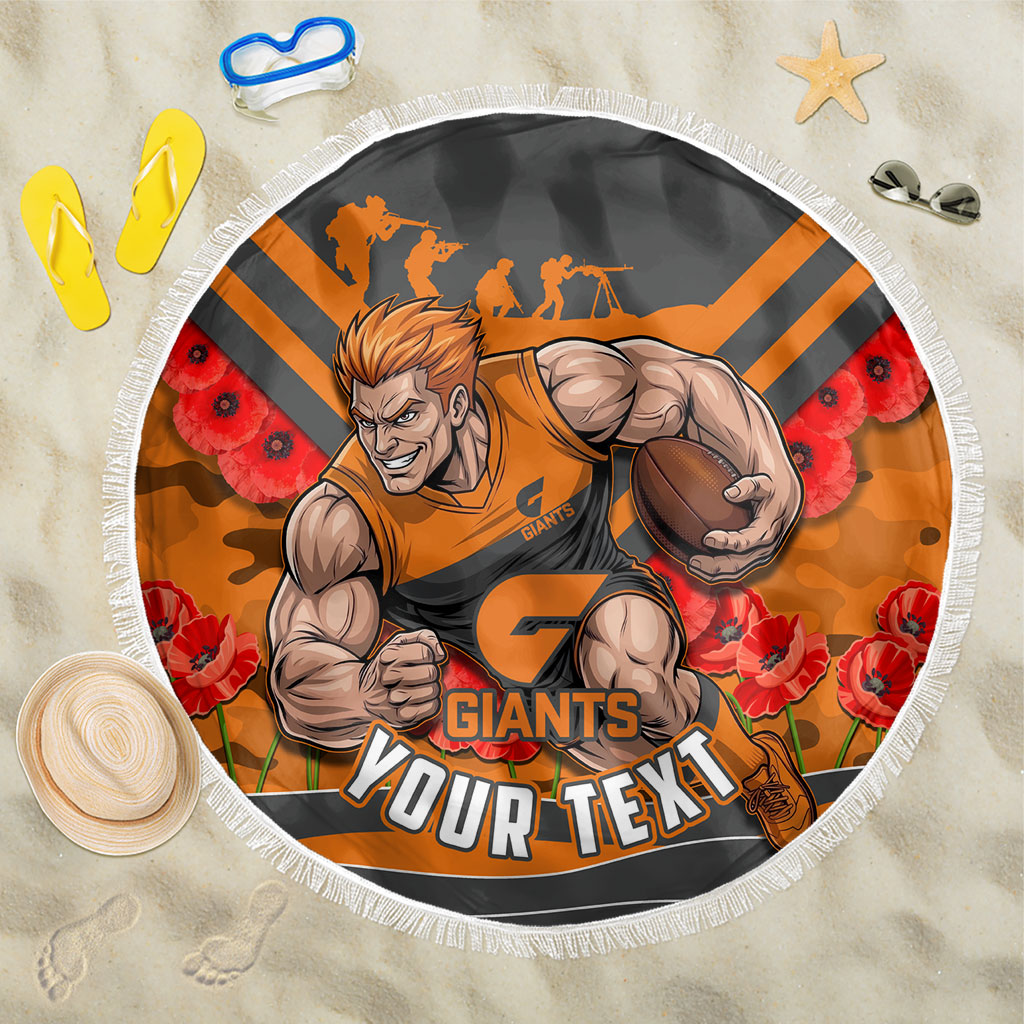 Personalised Greater Western Sydney Giants ANZAC Beach Blanket Military Remembrance Australian Football Mascot Camouflage