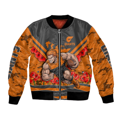 Personalised Greater Western Sydney Giants ANZAC Bomber Jacket Military Remembrance Australian Football Mascot Camouflage