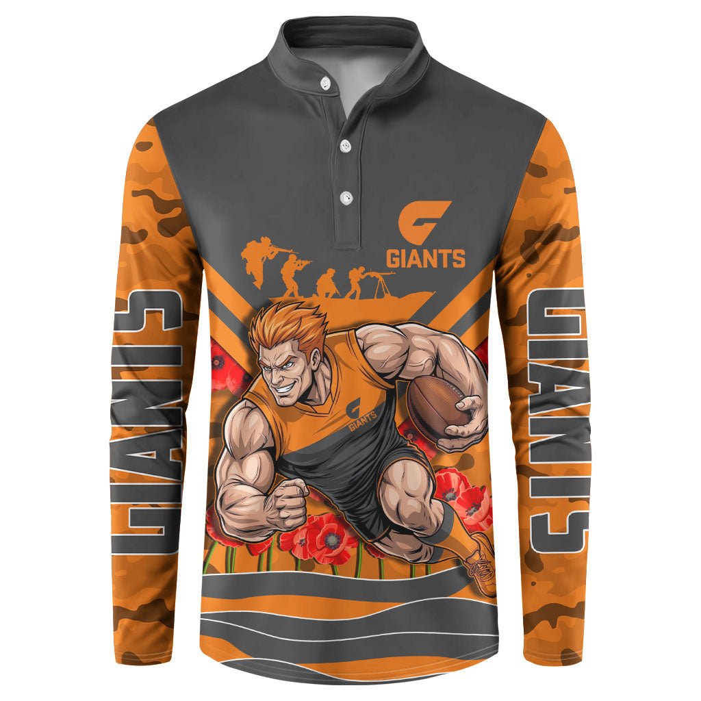 Personalised Greater Western Sydney Giants ANZAC Button Sweatshirt Military Remembrance Australian Football Mascot Camouflage