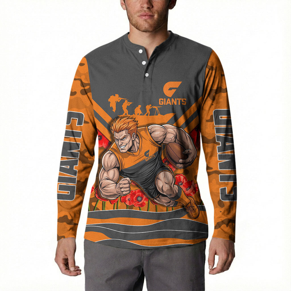 Personalised Greater Western Sydney Giants ANZAC Button Sweatshirt Military Remembrance Australian Football Mascot Camouflage