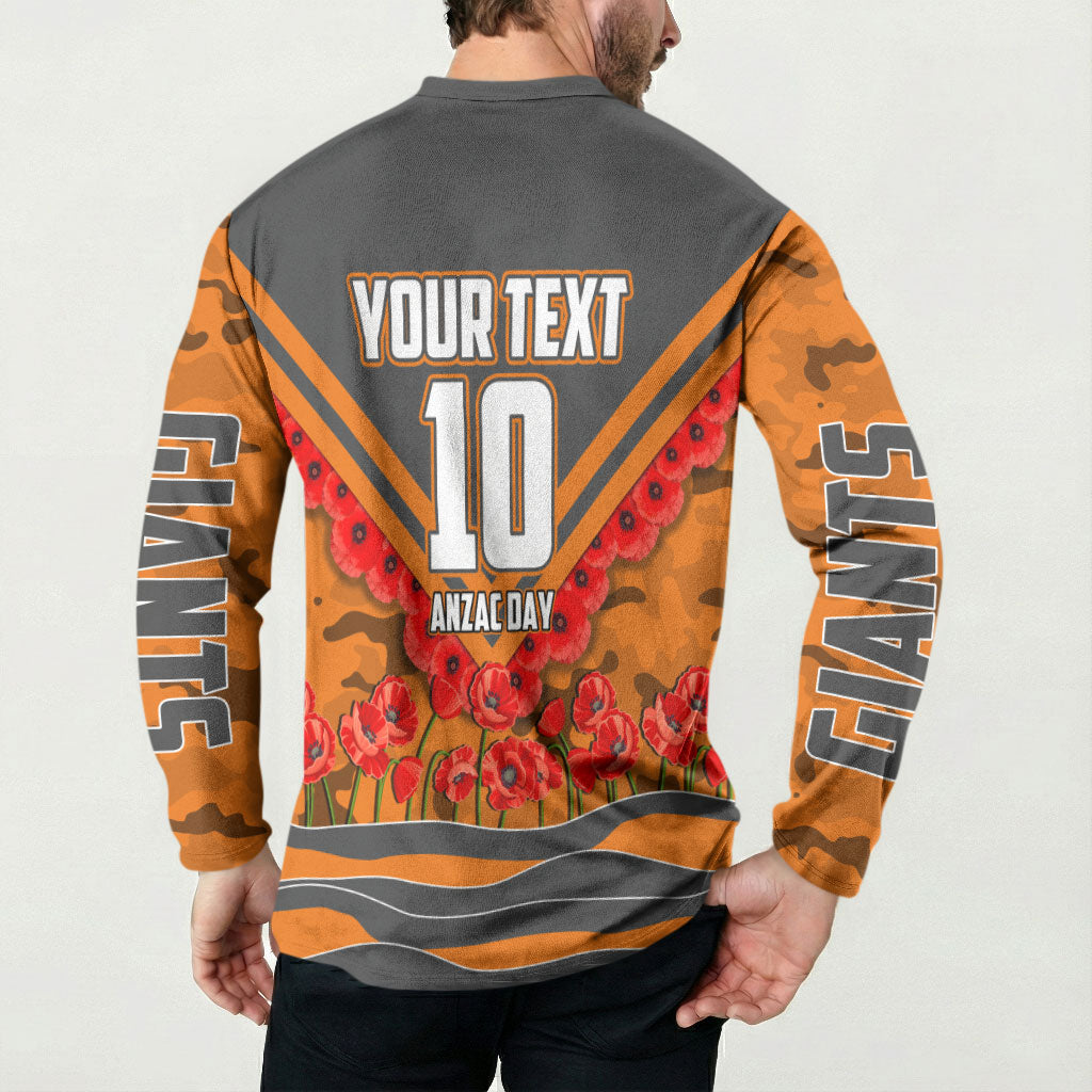 Personalised Greater Western Sydney Giants ANZAC Button Sweatshirt Military Remembrance Australian Football Mascot Camouflage