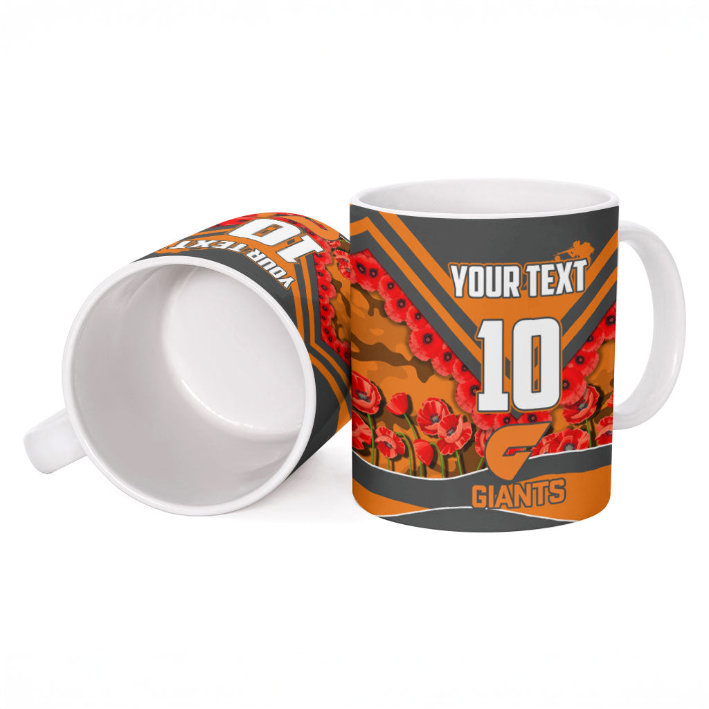 Personalised Greater Western Sydney Giants ANZAC Ceramic Mug Military Remembrance Australian Football Mascot Camouflage