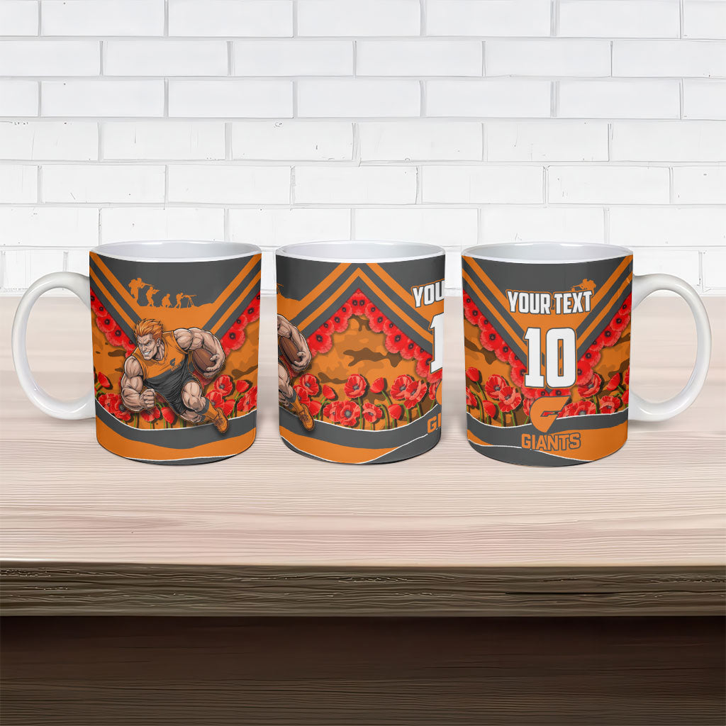 Personalised Greater Western Sydney Giants ANZAC Ceramic Mug Military Remembrance Australian Football Mascot Camouflage