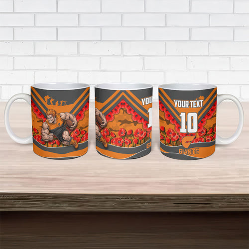 Personalised Greater Western Sydney Giants ANZAC Ceramic Mug Military Remembrance Australian Football Mascot Camouflage