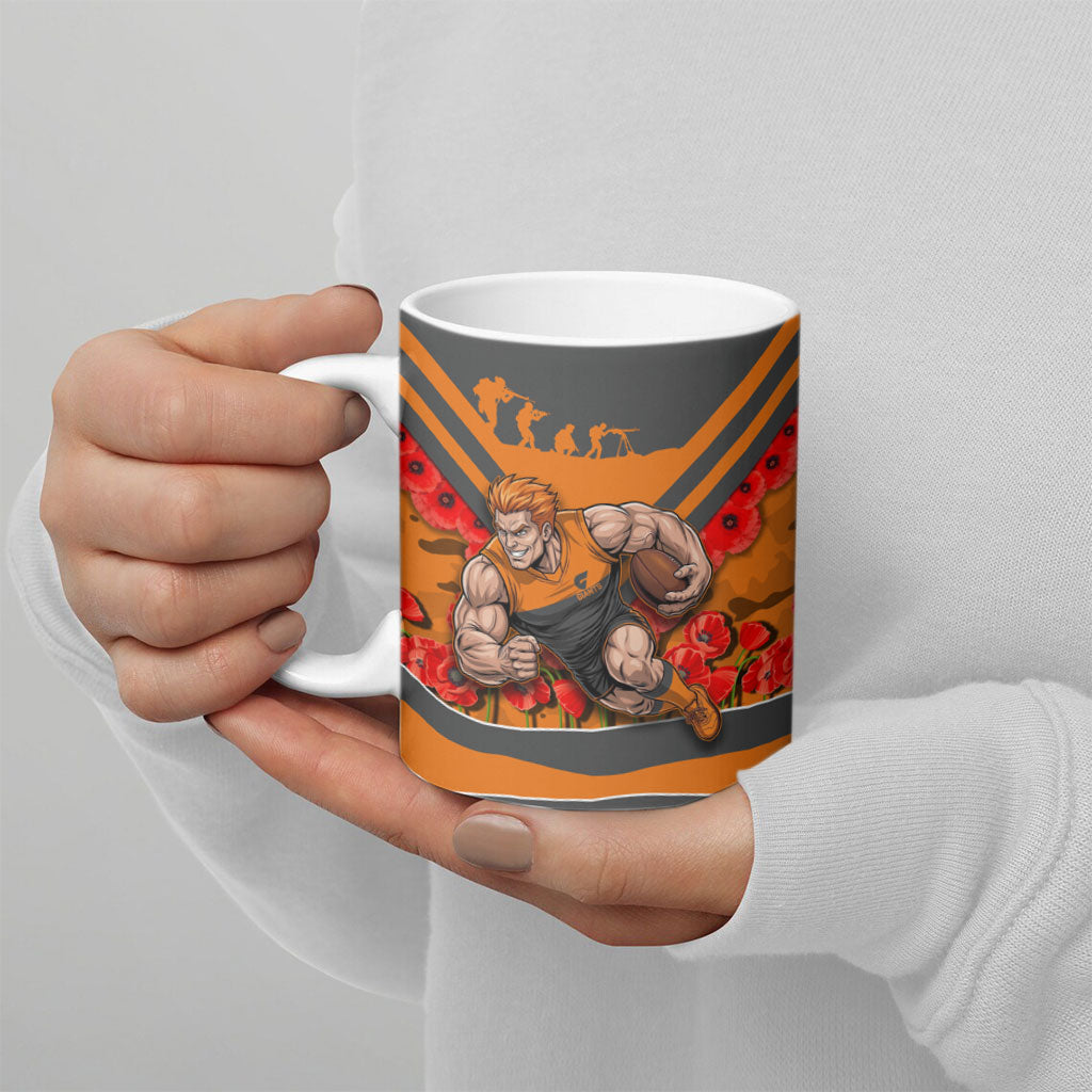 Personalised Greater Western Sydney Giants ANZAC Ceramic Mug Military Remembrance Australian Football Mascot Camouflage