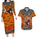 Personalised Greater Western Sydney Giants ANZAC Couples Matching Long Sleeve Bodycon Dress and Hawaiian Shirt Military Remembrance Australian Football Mascot Camouflage