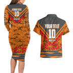 Personalised Greater Western Sydney Giants ANZAC Couples Matching Long Sleeve Bodycon Dress and Hawaiian Shirt Military Remembrance Australian Football Mascot Camouflage
