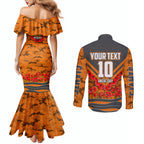 Personalised Greater Western Sydney Giants ANZAC Couples Matching Mermaid Dress and Long Sleeve Button Shirt Military Remembrance Australian Football Mascot Camouflage