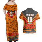 Personalised Greater Western Sydney Giants ANZAC Couples Matching Off Shoulder Maxi Dress and Hawaiian Shirt Military Remembrance Australian Football Mascot Camouflage