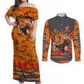 Personalised Greater Western Sydney Giants ANZAC Couples Matching Off Shoulder Maxi Dress and Long Sleeve Button Shirt Military Remembrance Australian Football Mascot Camouflage