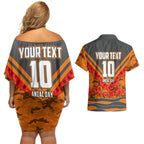 Personalised Greater Western Sydney Giants ANZAC Couples Matching Off Shoulder Short Dress and Hawaiian Shirt Military Remembrance Australian Football Mascot Camouflage