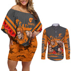 Personalised Greater Western Sydney Giants ANZAC Couples Matching Off Shoulder Short Dress and Long Sleeve Button Shirt Military Remembrance Australian Football Mascot Camouflage