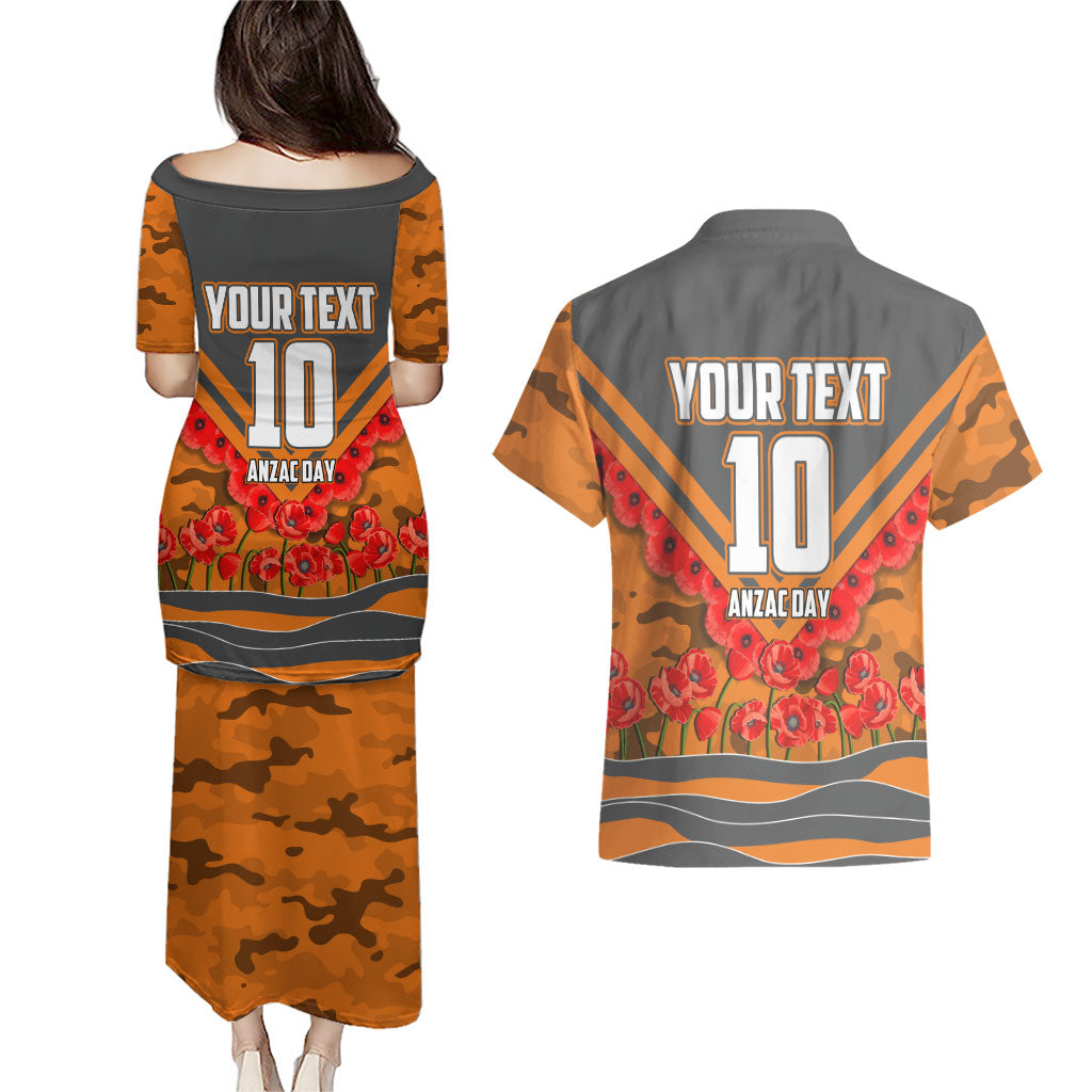 Personalised Greater Western Sydney Giants ANZAC Couples Matching Puletasi and Hawaiian Shirt Military Remembrance Australian Football Mascot Camouflage
