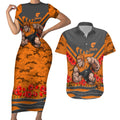 Personalised Greater Western Sydney Giants ANZAC Couples Matching Short Sleeve Bodycon Dress and Hawaiian Shirt Military Remembrance Australian Football Mascot Camouflage