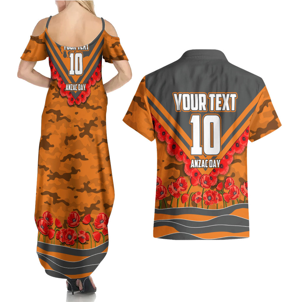 Personalised Greater Western Sydney Giants ANZAC Couples Matching Summer Maxi Dress and Hawaiian Shirt Military Remembrance Australian Football Mascot Camouflage