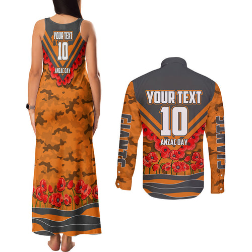 Personalised Greater Western Sydney Giants ANZAC Couples Matching Tank Maxi Dress and Long Sleeve Button Shirt Military Remembrance Australian Football Mascot Camouflage
