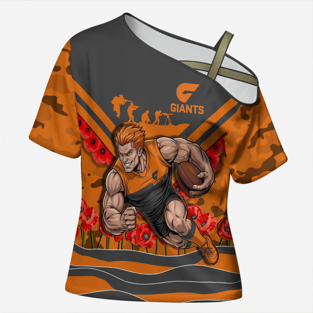 Personalised Greater Western Sydney Giants ANZAC Cross Shoulder Shirt Military Remembrance Australian Football Mascot Camouflage