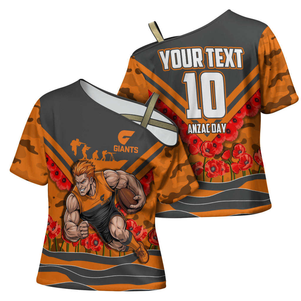 Personalised Greater Western Sydney Giants ANZAC Cross Shoulder Shirt Military Remembrance Australian Football Mascot Camouflage