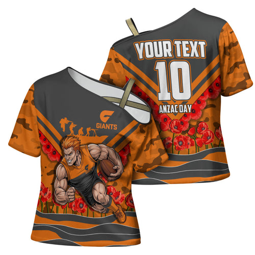 Personalised Greater Western Sydney Giants ANZAC Cross Shoulder Shirt Military Remembrance Australian Football Mascot Camouflage